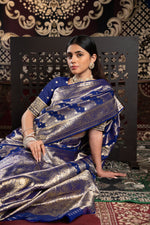Load image into Gallery viewer, Kavya Silk Navy Banarasi Silk Woven Saree