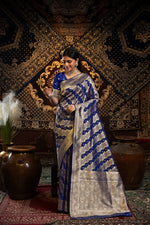 Load image into Gallery viewer, Kavya Silk Navy Banarasi Silk Woven Saree