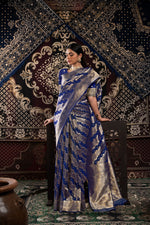 Load image into Gallery viewer, Kavya Silk Navy Banarasi Silk Woven Saree