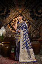 Load image into Gallery viewer, Kavya Silk Navy Banarasi Silk Woven Saree