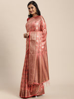 Load image into Gallery viewer, Kesar Rose Gold Pink Zari Woven Design Banarasi Pure Cotton Saree