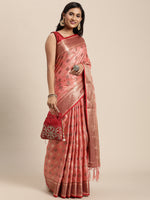 Load image into Gallery viewer, Kesar Rose Gold Pink Zari Woven Design Banarasi Pure Cotton Saree