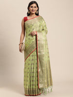 Load image into Gallery viewer, Kesar Sheen Green Zari Woven Design Banarasi Pure Cotton Saree