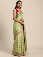 Load image into Gallery viewer, Kesar Sheen Green Zari Woven Design Banarasi Pure Cotton Saree