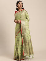 Load image into Gallery viewer, Kesar Sheen Green Zari Woven Design Banarasi Pure Cotton Saree