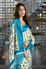 Load image into Gallery viewer, Kimaya Cyan Blue Soft Cotton Block Woven Design Saree