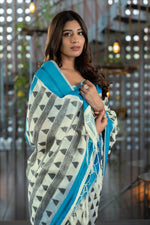 Load image into Gallery viewer, Kimaya Cyan Blue Soft Cotton Block Woven Design Saree