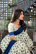 Load image into Gallery viewer, Kimaya Navy Soft Cotton Block Woven Design Saree