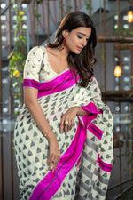 Load image into Gallery viewer, Kimaya Hot Pink Soft Cotton Block Woven Design Saree