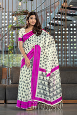 Load image into Gallery viewer, Kimaya Hot Pink Soft Cotton Block Woven Design Saree