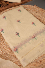 Load image into Gallery viewer, A Freakin Lotus Beige Jamdani Muga Silk Unstitched Suit Set
