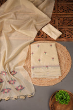 Load image into Gallery viewer, A Freakin Lotus Beige Jamdani Muga Silk Unstitched Suit Set