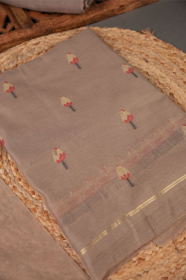 A Freakin Lotus Brown Jamdani Muga Silk Unstitched Suit Set