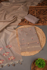 Load image into Gallery viewer, A Freakin Lotus Brown Jamdani Muga Silk Unstitched Suit Set