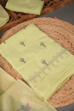 Load image into Gallery viewer, A Freakin Lotus Pista Green Jamdani Muga Silk Unstitched Suit Set