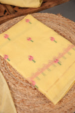 Load image into Gallery viewer, A Freakin Lotus Yellow Jamdani Muga Silk Unstitched Suit Set