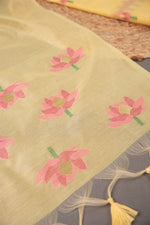 Load image into Gallery viewer, A Freakin Lotus Yellow Jamdani Muga Silk Unstitched Suit Set