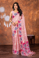 Load image into Gallery viewer, Mahitha Sugar Dust Pink Muga Cotton Jamdani Saree