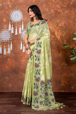 Load image into Gallery viewer, Mahitha Pistachio Green Muga Cotton Jamdani Saree