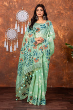 Load image into Gallery viewer, Mahitha Sea Green Muga Cotton Jamdani Saree