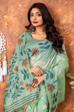 Load image into Gallery viewer, Mahitha Sea Green Muga Cotton Jamdani Saree