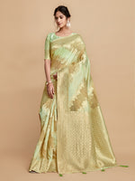 Load image into Gallery viewer, Maira Mint Green Leheriya Zari Woven Design Linen Saree