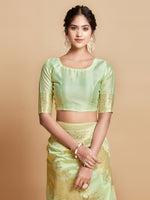 Load image into Gallery viewer, Maira Mint Green Leheriya Zari Woven Design Linen Saree