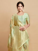 Load image into Gallery viewer, Maira Mint Green Leheriya Zari Woven Design Linen Saree