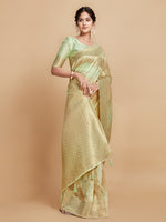 Load image into Gallery viewer, Maira Mint Green Leheriya Zari Woven Design Linen Saree