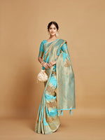 Load image into Gallery viewer, Maira Cyan Blue Leheriya Zari Woven Design Linen Saree