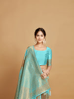Load image into Gallery viewer, Maira Cyan Blue Leheriya Zari Woven Design Linen Saree