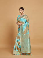 Load image into Gallery viewer, Maira Cyan Blue Leheriya Zari Woven Design Linen Saree