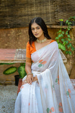 Load image into Gallery viewer, Pumpkin Orange Muga Cotton Saree