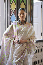 Load image into Gallery viewer, Mehendi Muga Cotton Ikkat Saree