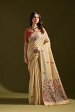 Load image into Gallery viewer, Florance Beige Muga Cotton Jamdani Saree