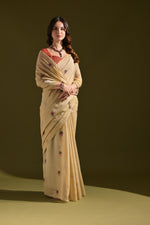 Load image into Gallery viewer, Florance Beige Muga Cotton Jamdani Saree