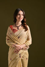 Load image into Gallery viewer, Florance Beige Muga Cotton Jamdani Saree