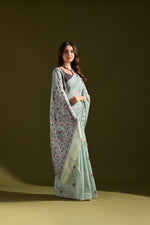 Load image into Gallery viewer, Florance Firozi Blue Muga Cotton Jamdani Saree