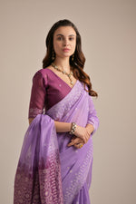 Load image into Gallery viewer, Lavender Muga Cotton Jamdani Saree
