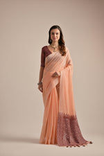 Load image into Gallery viewer, Peach Orange Muga Cotton Jamdani Saree