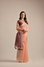 Load image into Gallery viewer, Peach Orange Muga Cotton Jamdani Saree