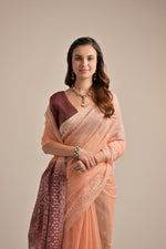 Load image into Gallery viewer, Peach Orange Muga Cotton Jamdani Saree