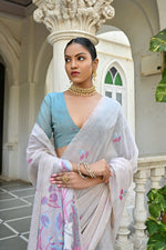 Load image into Gallery viewer, Pranshi Pink Pichwai Muga Cotton Saree