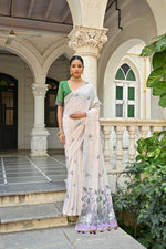 Load image into Gallery viewer, Pranshi Wine Pichwai Muga Cotton Saree