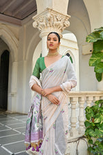 Load image into Gallery viewer, Pranshi Wine Pichwai Muga Cotton Saree