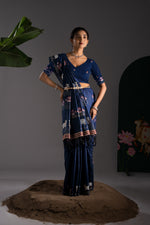 Load image into Gallery viewer, Nandika Navy Muga Cotton Jamdani Pichwai Saree With Unstitched Blouse Piece