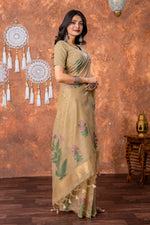 Load image into Gallery viewer, Neetika Driftwood Beige Muga Cotton Jamdani Saree