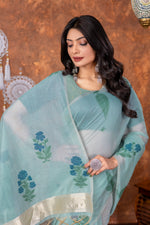 Load image into Gallery viewer, Neetika Etheral Sky Blue Muga Cotton Jamdani Saree