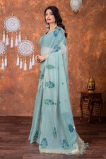 Load image into Gallery viewer, Neetika Etheral Sky Blue Muga Cotton Jamdani Saree
