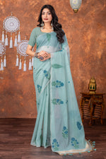 Load image into Gallery viewer, Neetika Etheral Sky Blue Muga Cotton Jamdani Saree